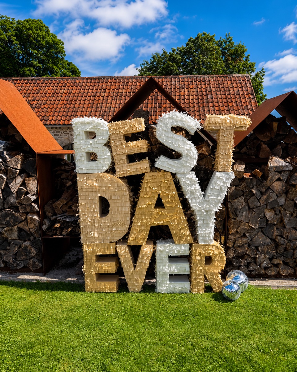 Colourful best day ever display in a garden
